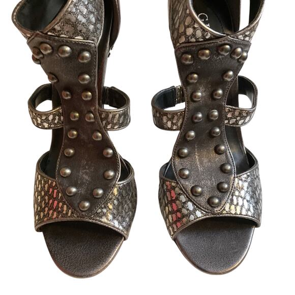 GUESS Stiletto Pumps 6.5M Pewter Black Carole Punk Rock Studded High Heels Y2K - Picture 9 of 14